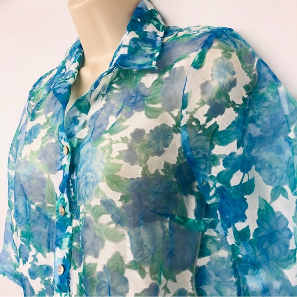 Notations Petite sheer blue floral blouse - Picture 4 of 15
